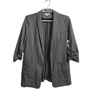 Candie's Oversized Houndstooth Ruched 3/4 Sleeve Open Front Blazer Sz XL